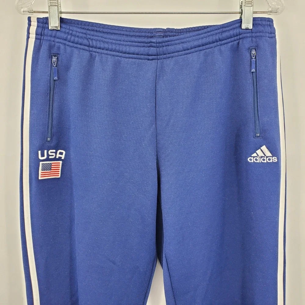 Vintage Adidas Team USA Track Pants Blue White Stripes Mens Large Olympic Sporty